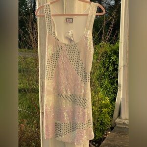 Monique Leshman Pink White Silver Sequin Studded Jersey Dress Real Y2K